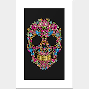 skull with floral Posters and Art